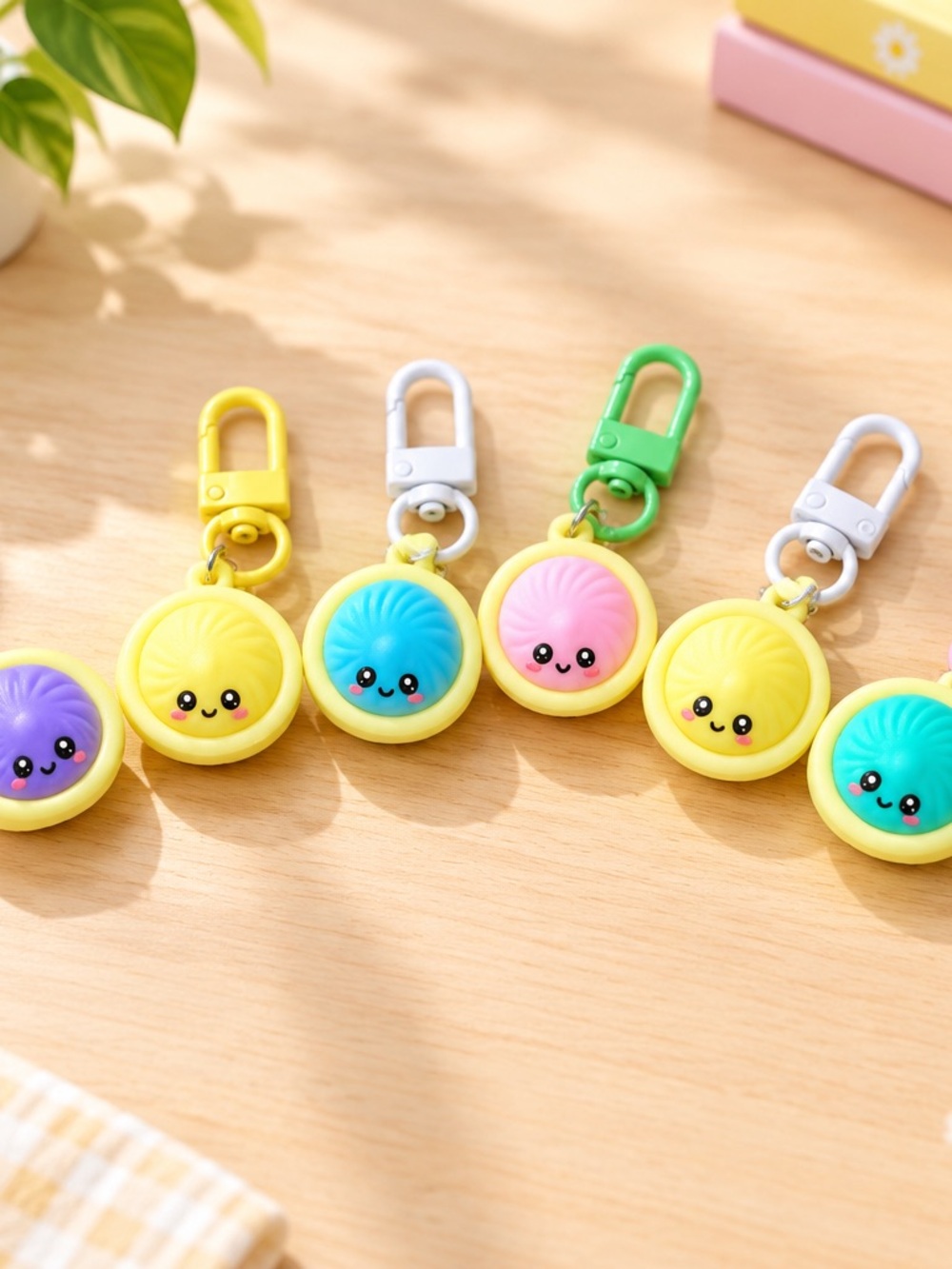 Cute Squish Face Keychain Clip - Kids Accessories (Multicolor Faces) set of 6